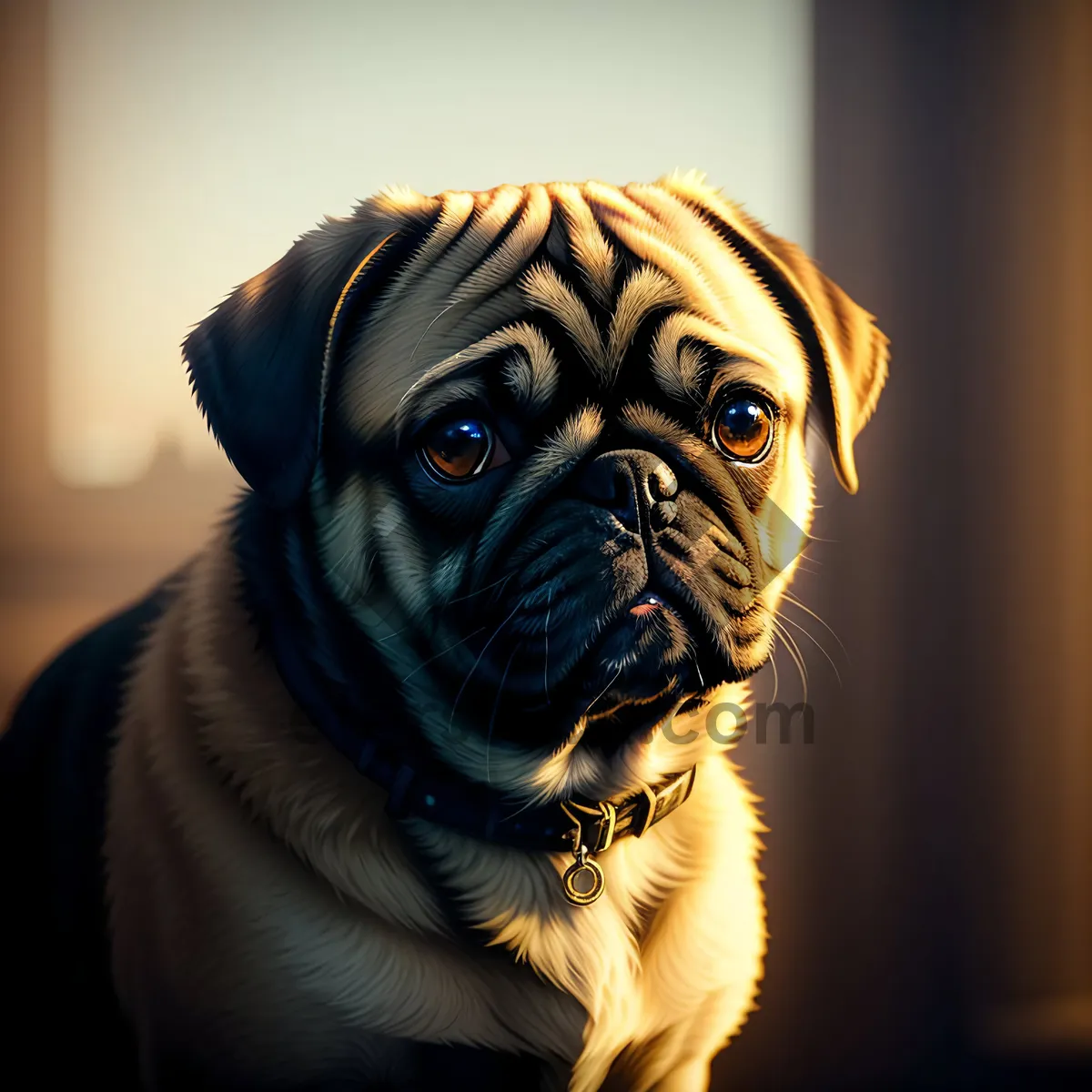 Picture of Adorable Pug Puppy Portrait - Cute Wrinkled Canine