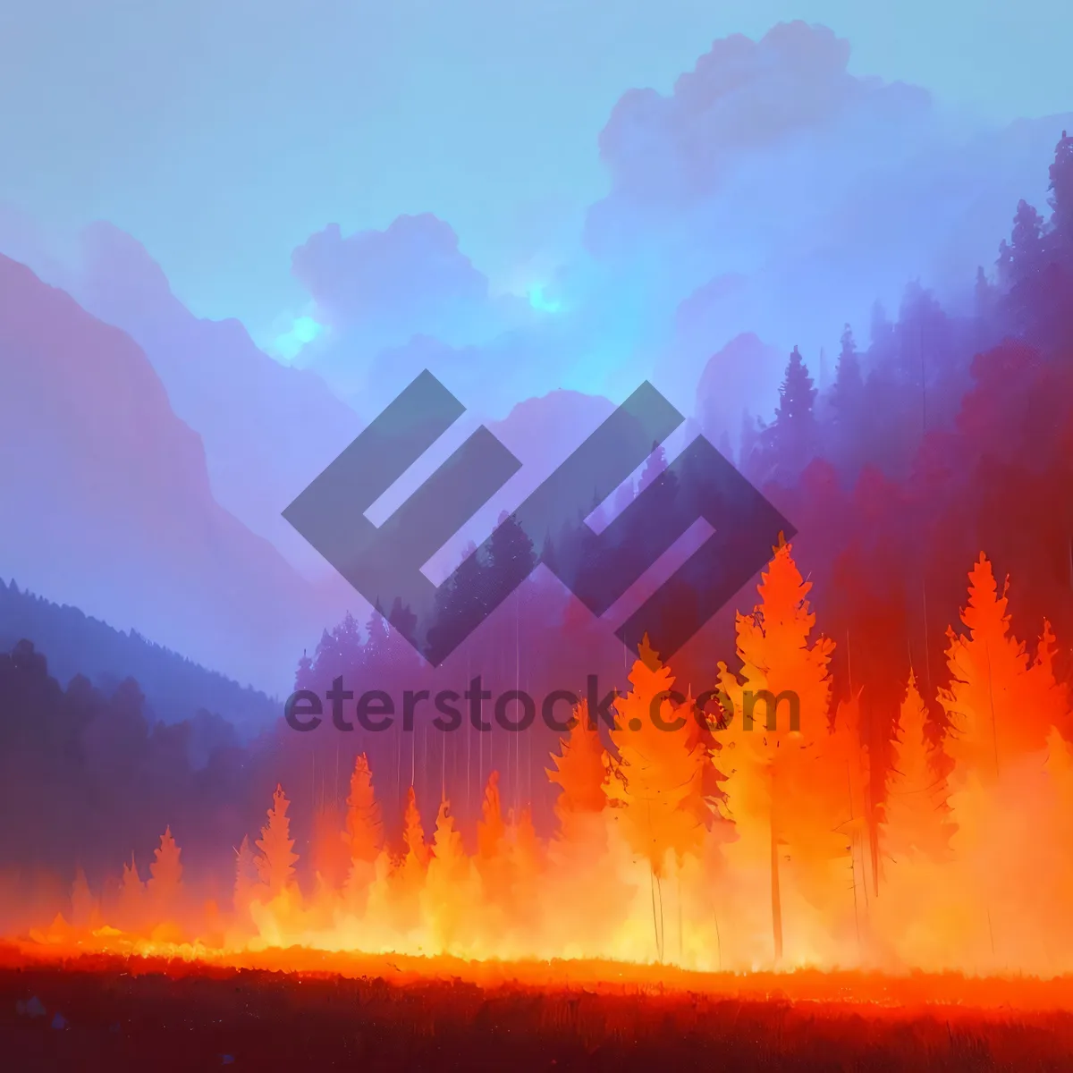 Picture of Fiery Horizon: Captivating Sunset Sky and Volcano Landscape