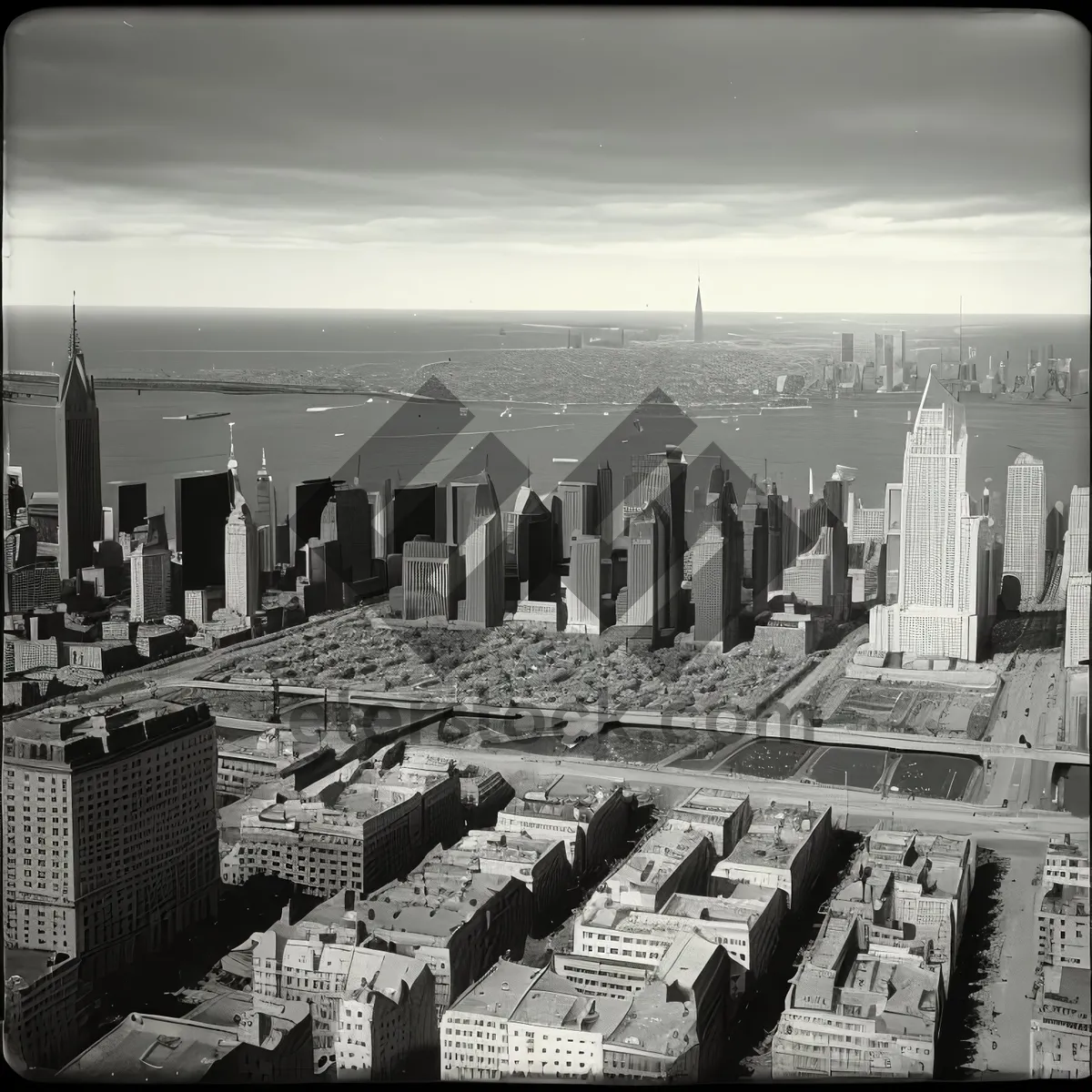 Picture of Urban Memorial Skyline: Aerial Cityscape with Historic Cemetery