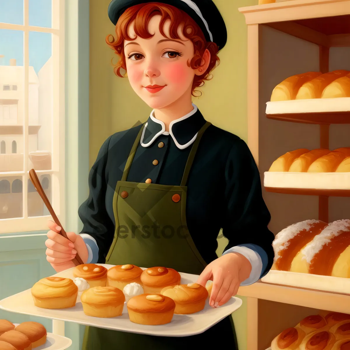 Picture of Cheerful waiter serving healthy breakfast in a cozy kitchen