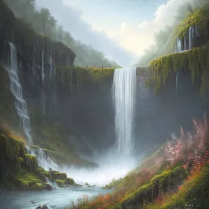 Wild Cascade Flowing through Serene Forest Landscape