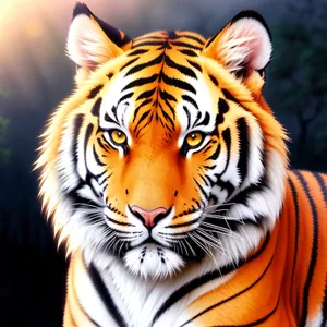 Powerful Striped Hunter: Majestic Tiger on the Prowl