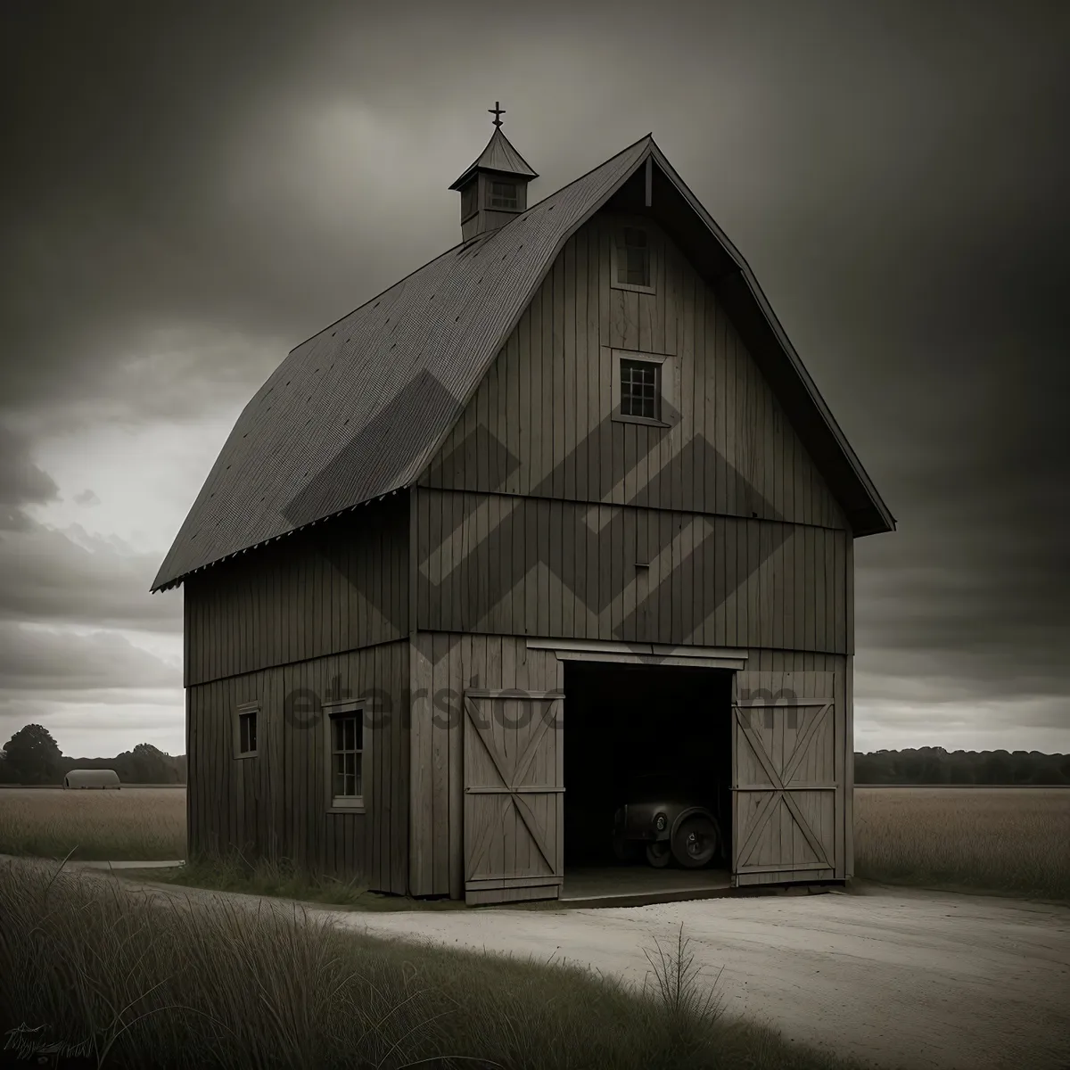 Picture of Old Wooden Barn in the Rural Skyline