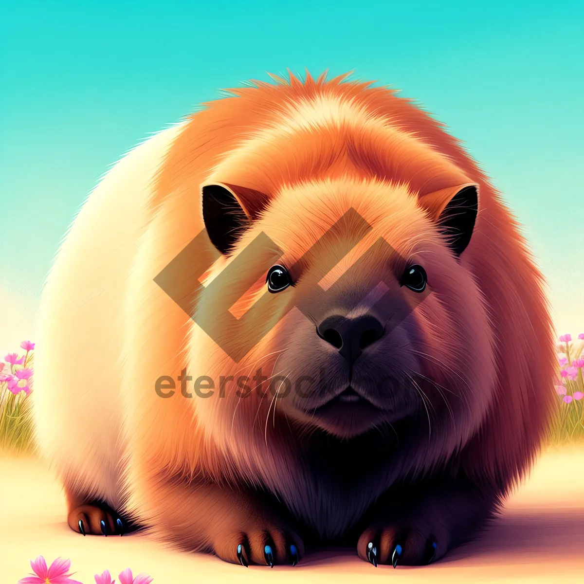 Picture of Fluffy Guinea Pig Portrait in Studio