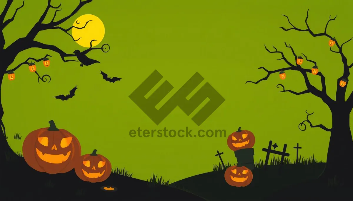 Picture of Spooky Halloween Silhouette with Moon and Bat