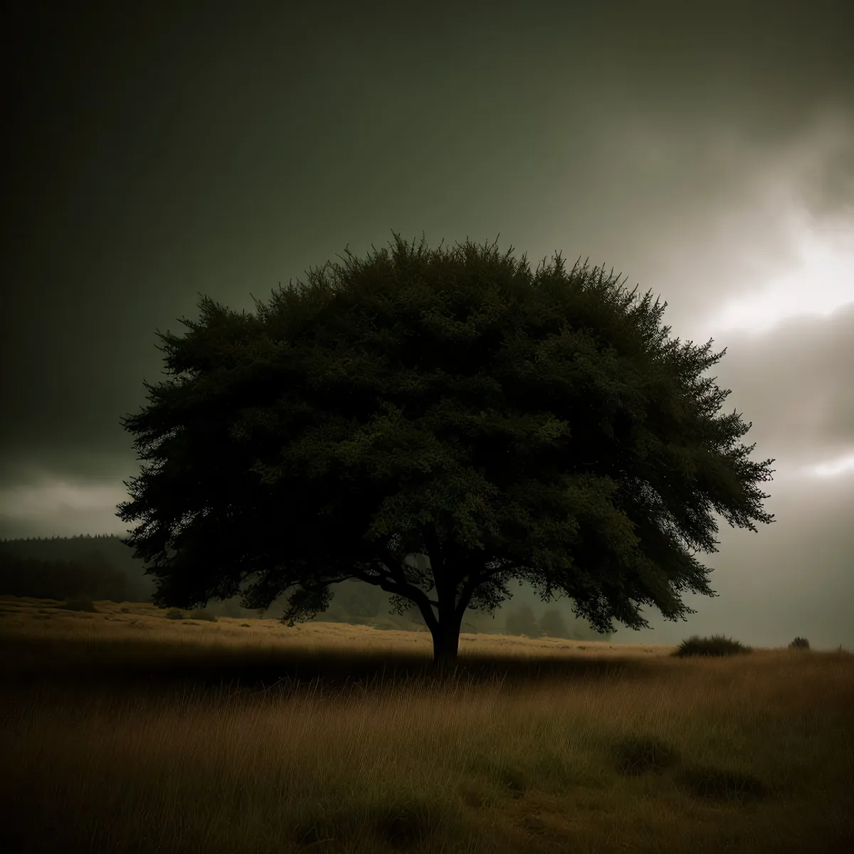 Picture of Sunset Silhouette of Yucca Tree in Woody Landscape