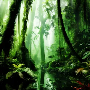 Enchanting forest with vibrant foliage and lush vegetation