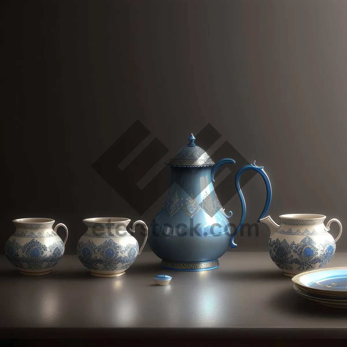 Picture of Traditional Chinese Tea Set with Porcelain Teapot and Cup