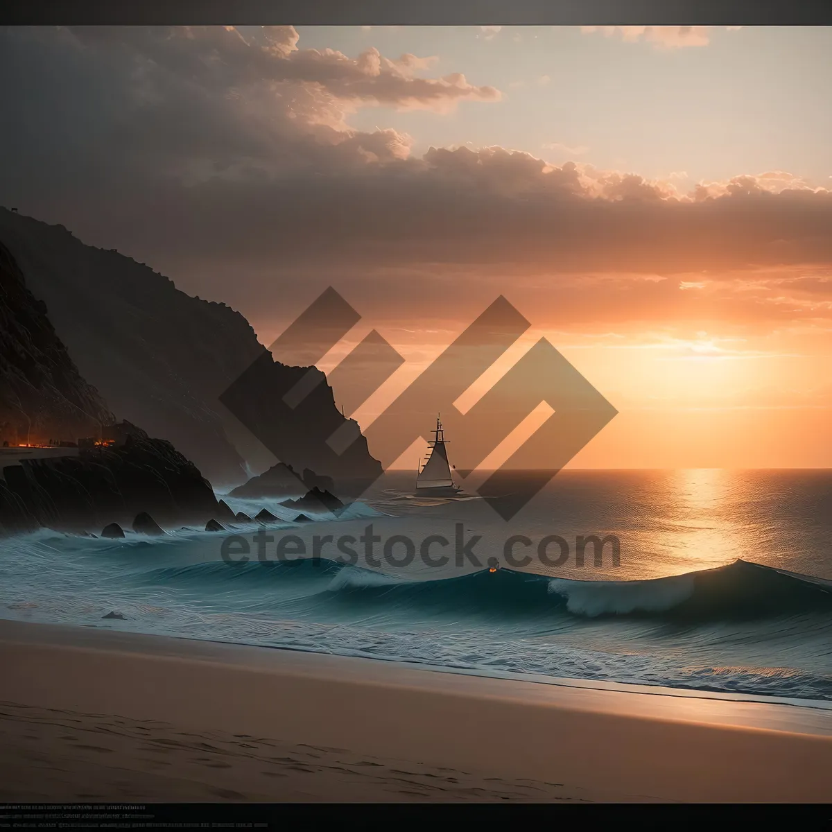 Picture of Tropical Coastline with Majestic Waves