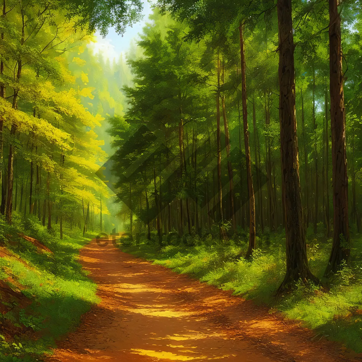 Picture of Serene Forest Pathway under Sunlit Canopy