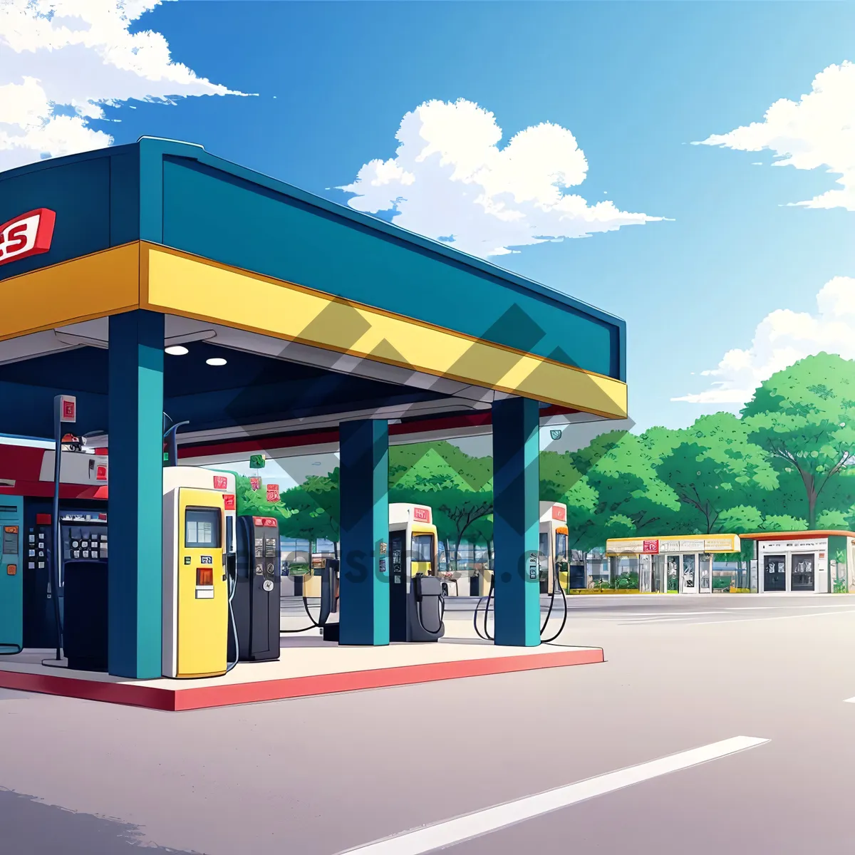 Picture of Mechanical Gas Pump at Home Station Under Blue Sky