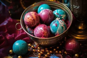 Festive Easter Egg Ornaments in Gold Decorations.