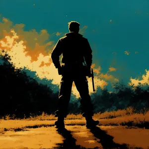 Silhouette of man playing beach volleyball at sunset