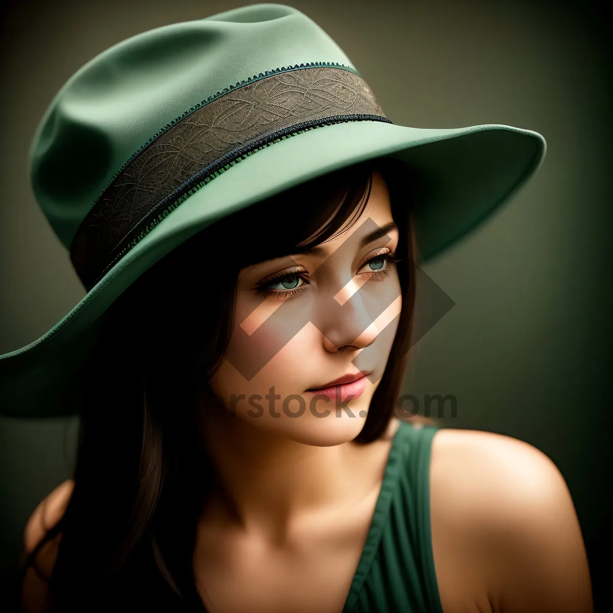 Picture of Gorgeous Smiling Brunette Lady with Hat