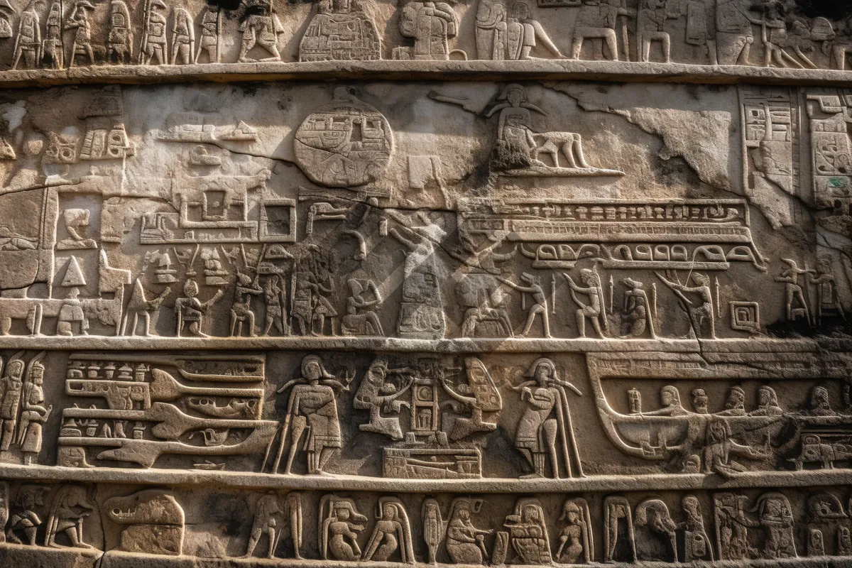 Picture of Ancient Temple Sculpture Carving Detail on Stone Facade