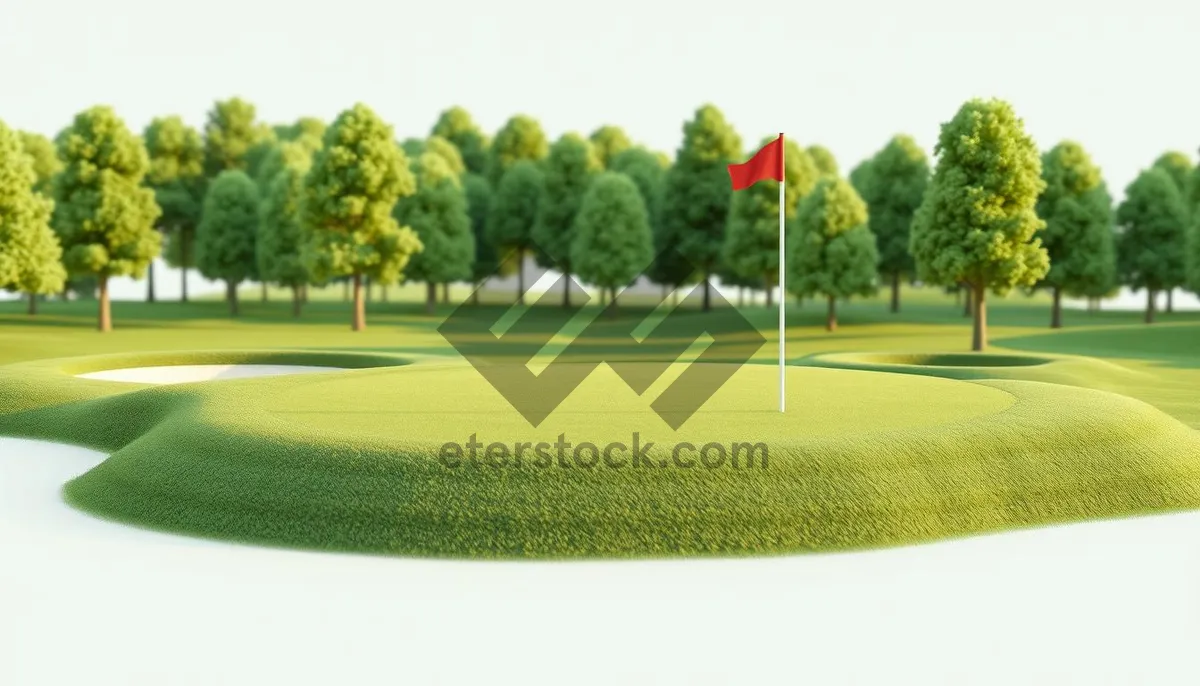 Picture of Scenic golfer playing under sunny sky on meadow.