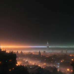 Nighttime Skyline Reflection on River, Urban Cityscape