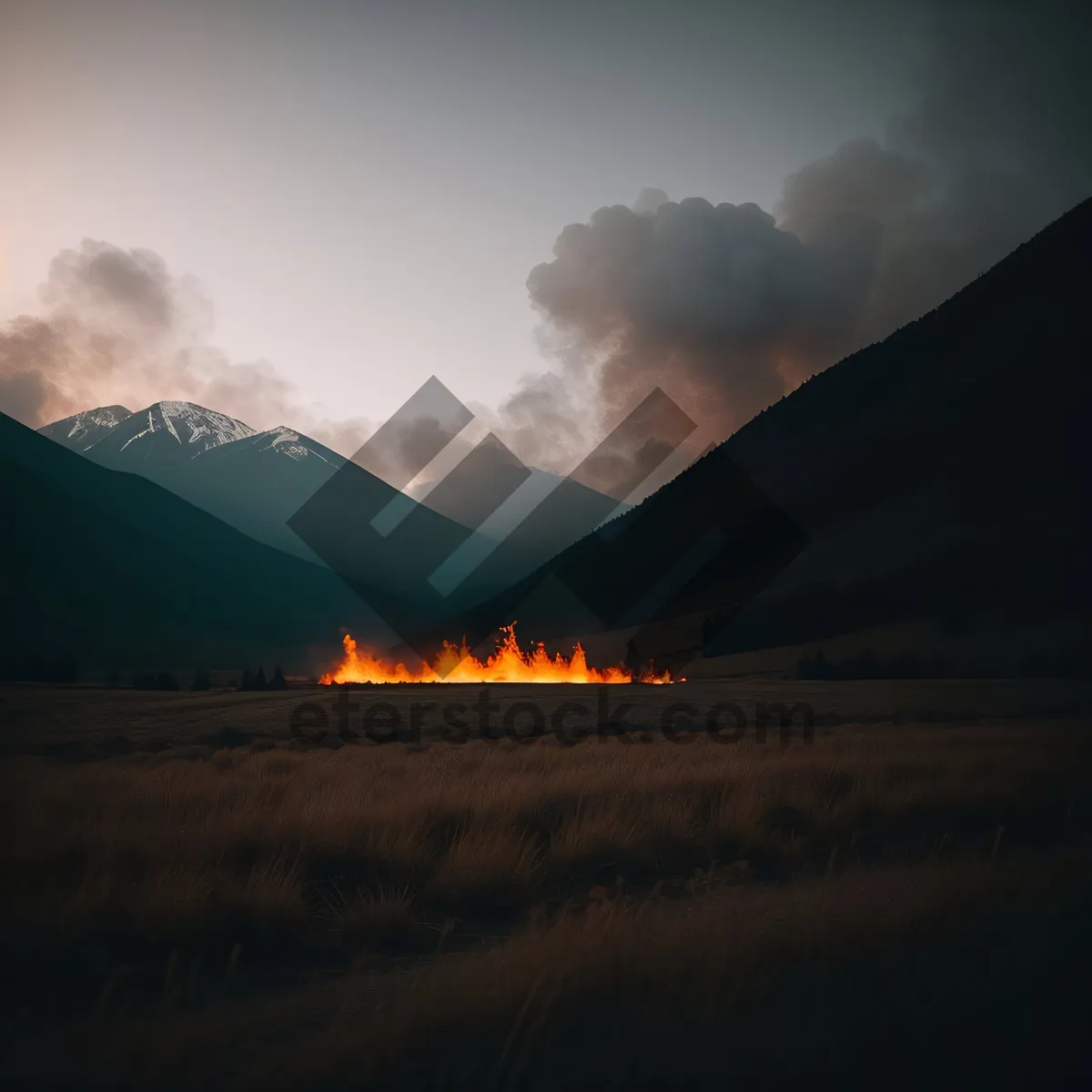 Picture of Mountain Sunset with Volcano and Dramatic Sky