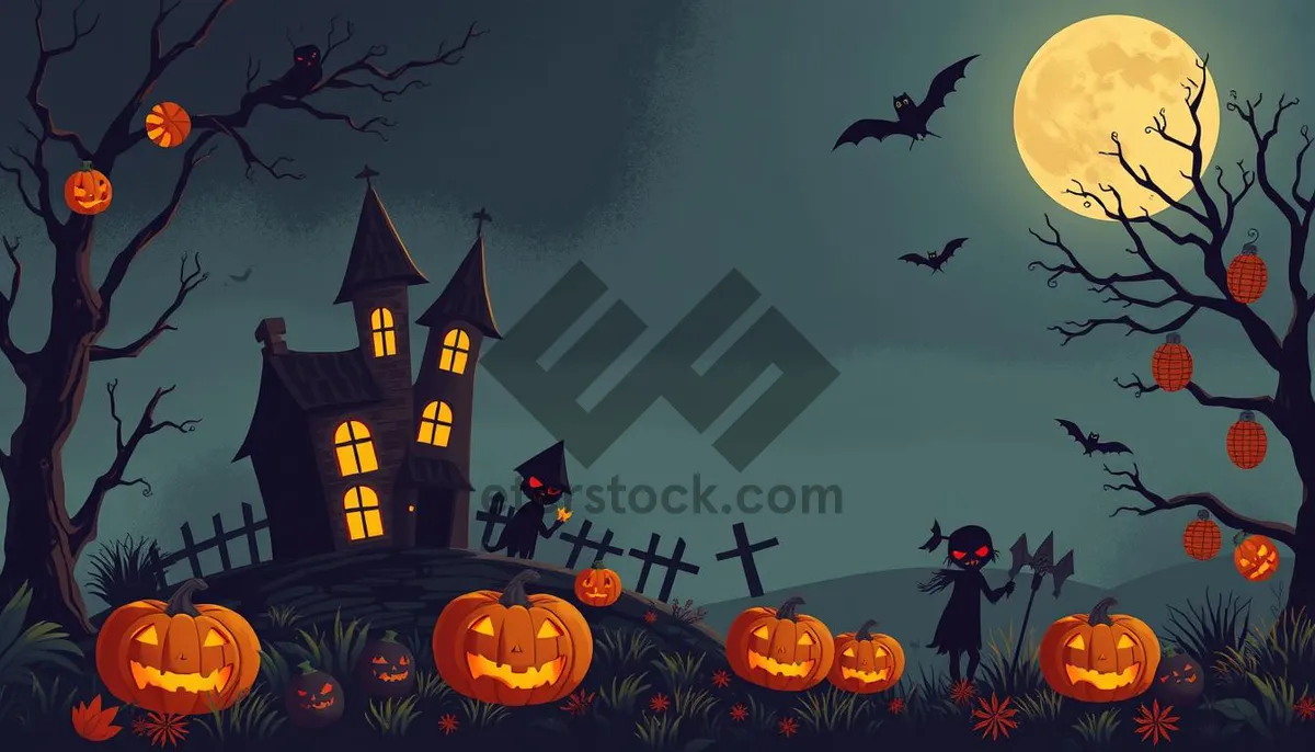 Picture of Spooky Night Cartoon Silhouette with Moon.
