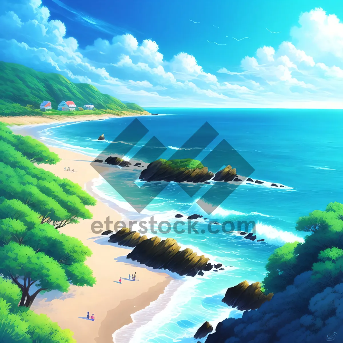 Picture of Turquoise Paradise: Idyllic Beach Landscape with Palm Trees