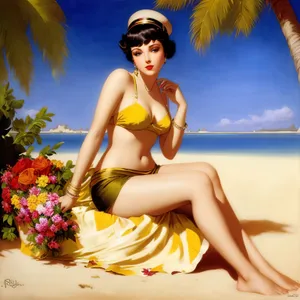 Beach Babe: Sexy Swimsuit Model Relaxing on the Sand