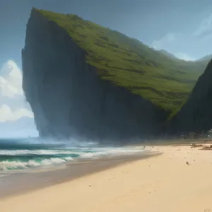 Tropical Paradise: Cliffside Beach and Ocean Waves