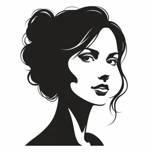 Black cartoon housewife with haircut holding a clip art.