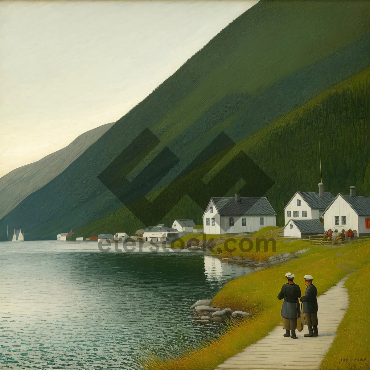 Picture of Coastal Serenity: Beach, Ocean, and Mountain Landscape