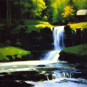 Serene Waterfall in Verdant Forest