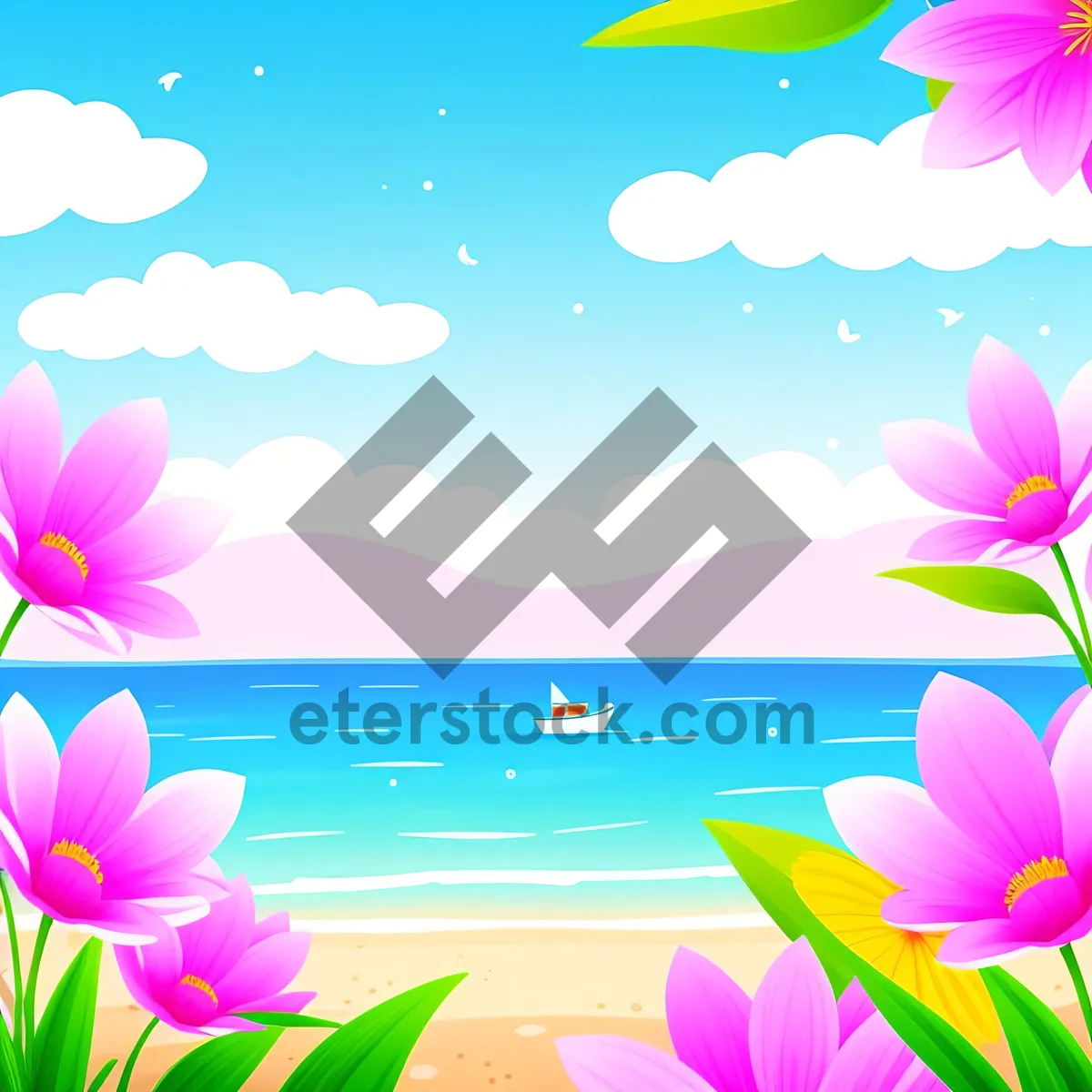 Picture of Colorful Floral Pattern with Pink Lotus and Tulips
