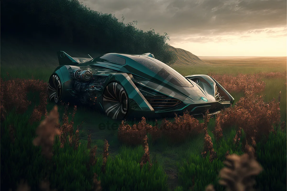 Picture of Summer sky over rural landscape with car