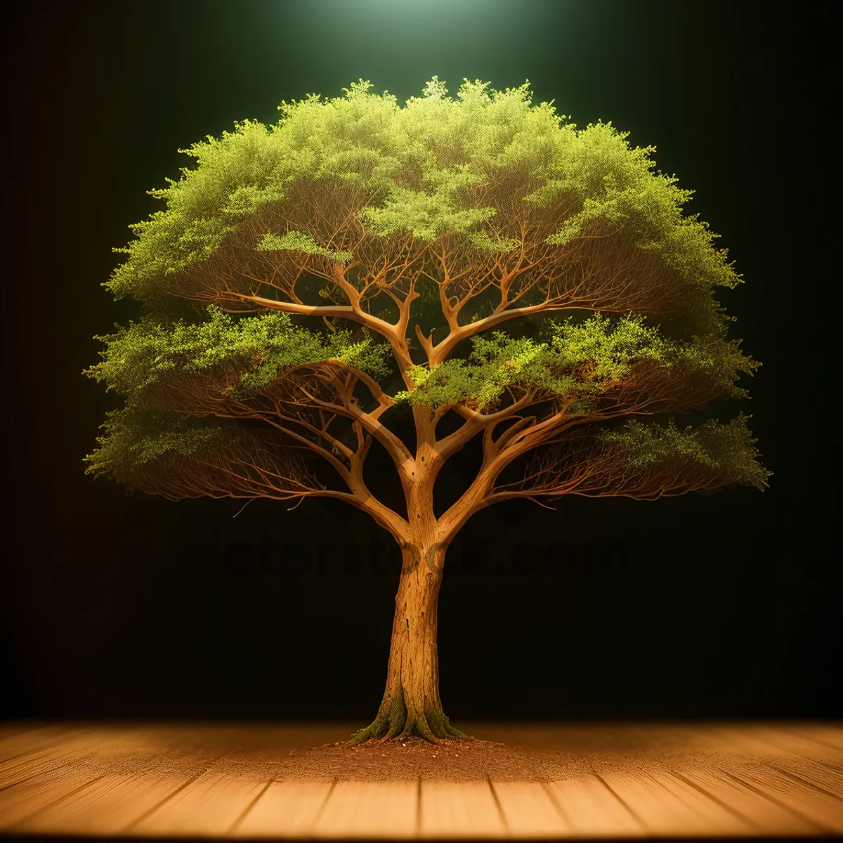 Picture of Lush Bonsai Branch Reaching Skyward in Serene Landscape