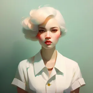 Smiling Cartoon Housewife with Pretty Hair and Cute Smile