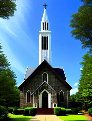 Vintage Cathedral Bell Tower Against Serene Sky