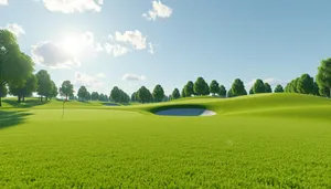 Lush countryside golf course with cloudy skies