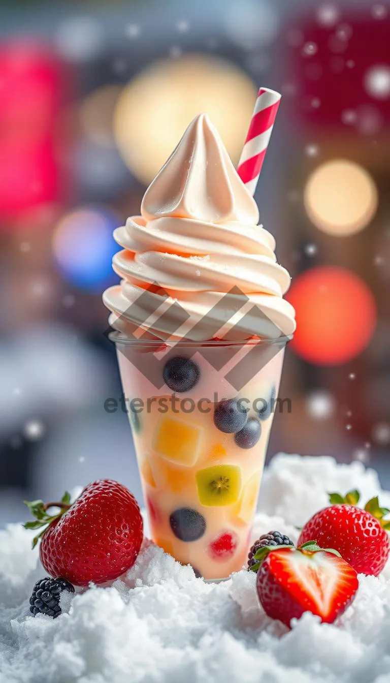 Picture of Sweet strawberry and chocolate ice cream dessert bowl