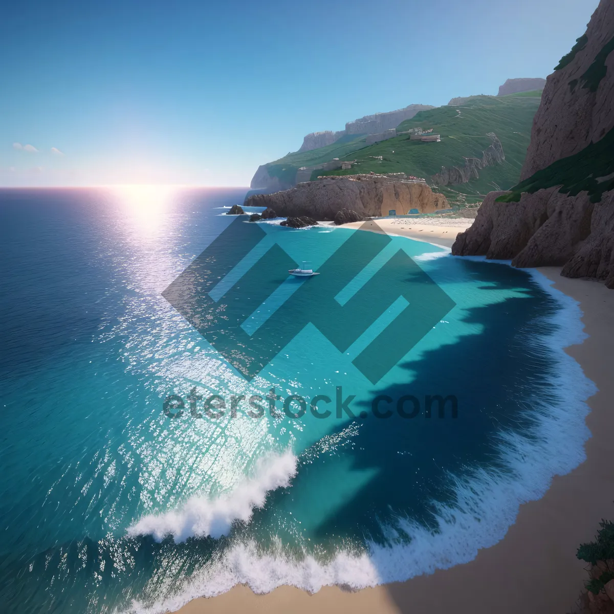 Picture of Idyllic Tropical Beach with Majestic Rocks