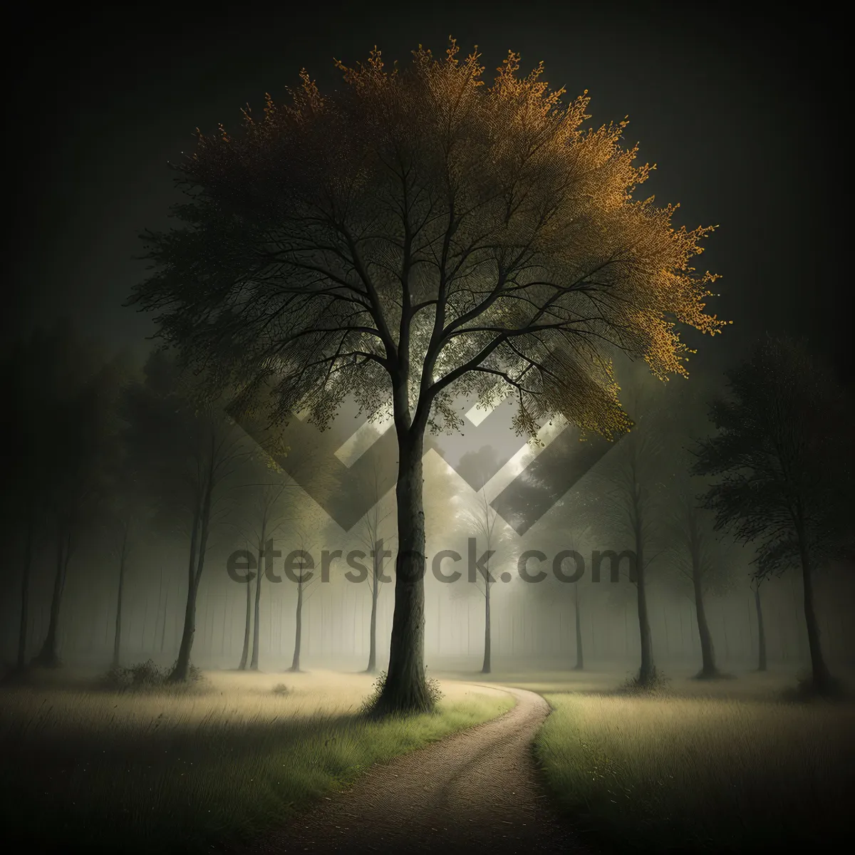 Picture of Majestic Sunrise over Foggy Forest Landscape