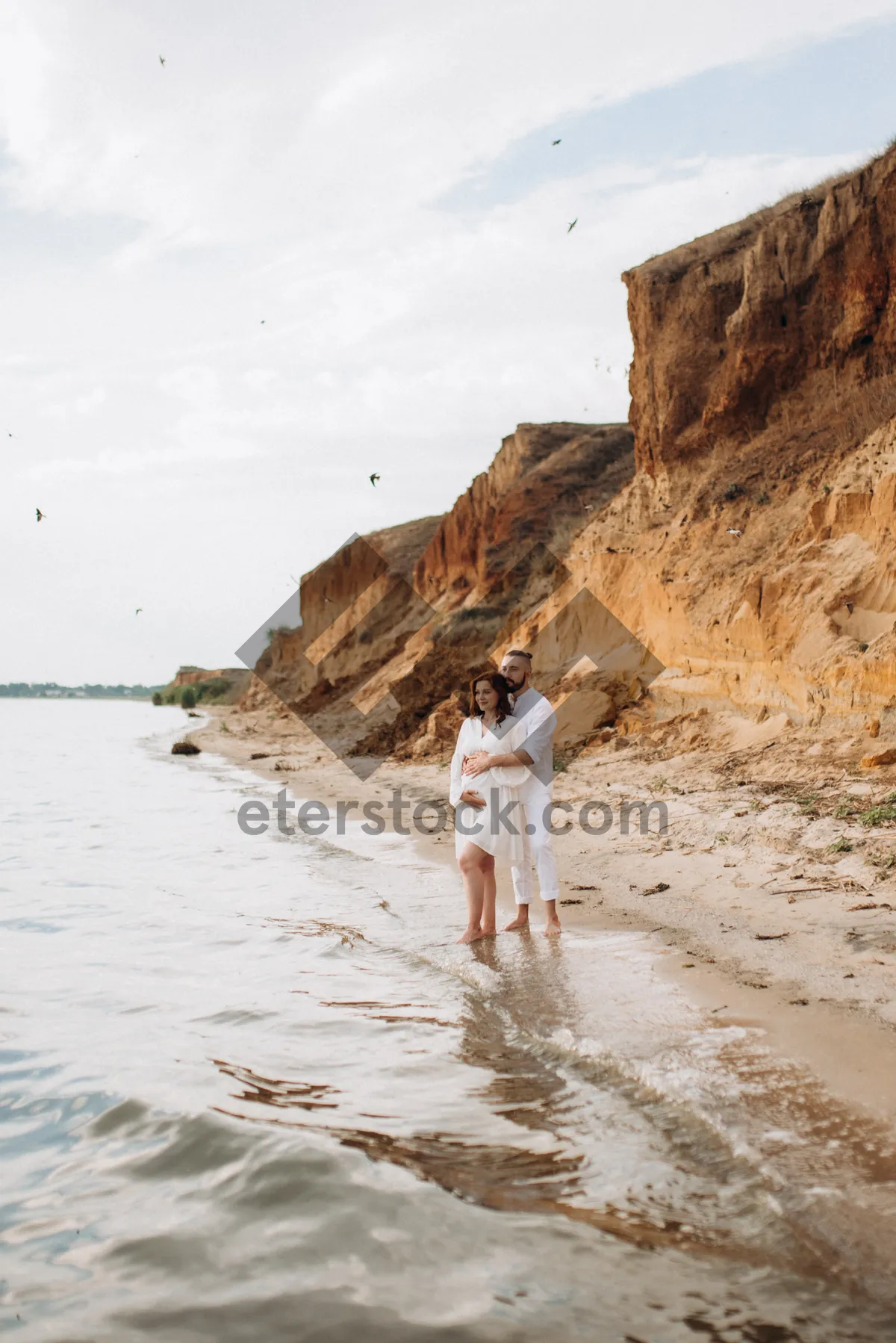 Picture of Scenic ocean view from rocky shore at sunset