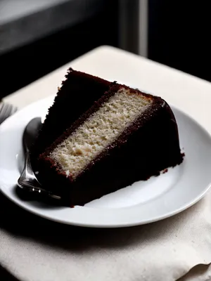 Delicious Chocolate Cream Cake Slice with Fresh Fruits