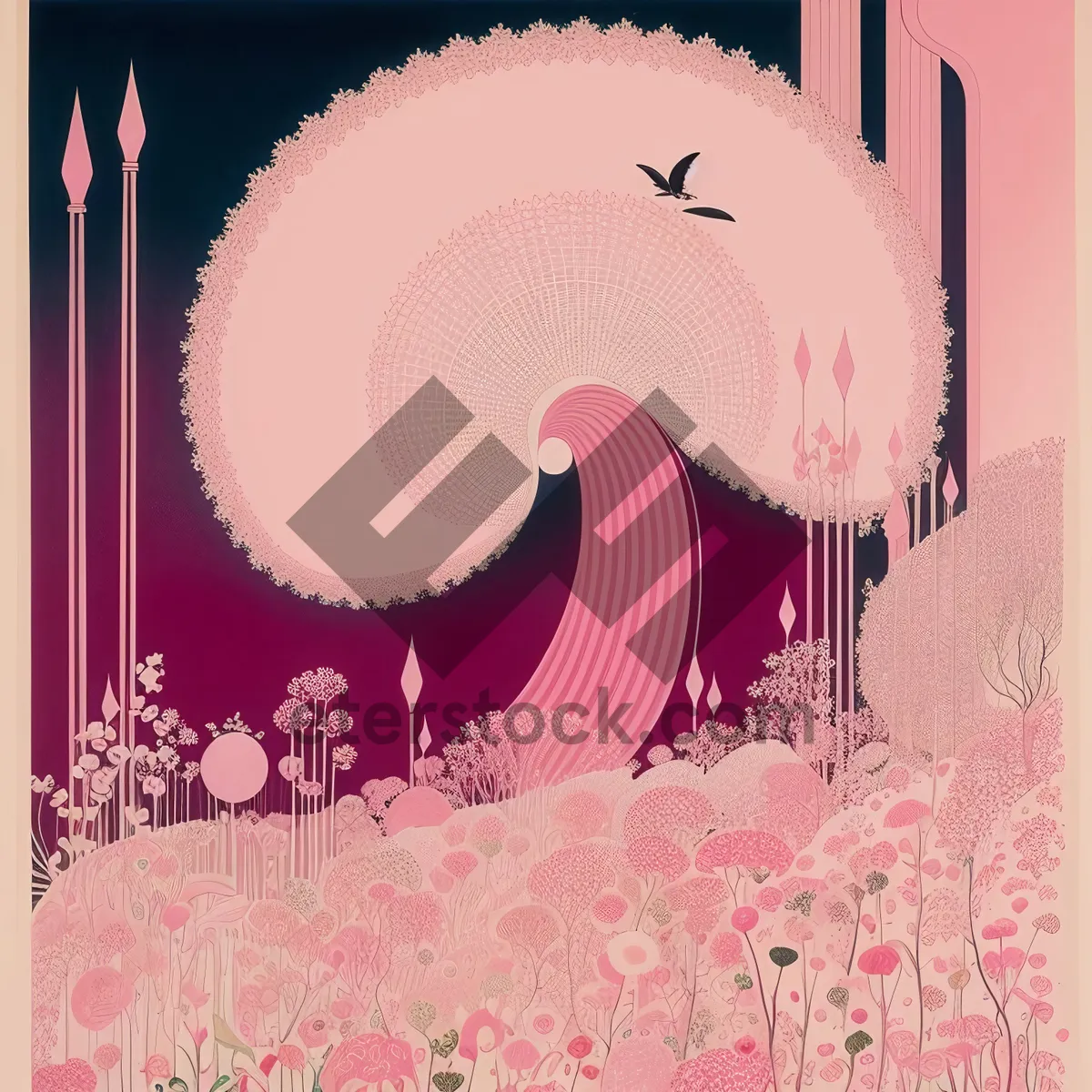 Picture of Floral Retro Greeting Card Design with Pink Ornate Heart