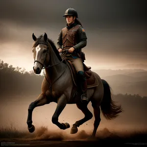 Graceful Thoroughbred Stallion in Equestrian Gear Galloping across Green Field