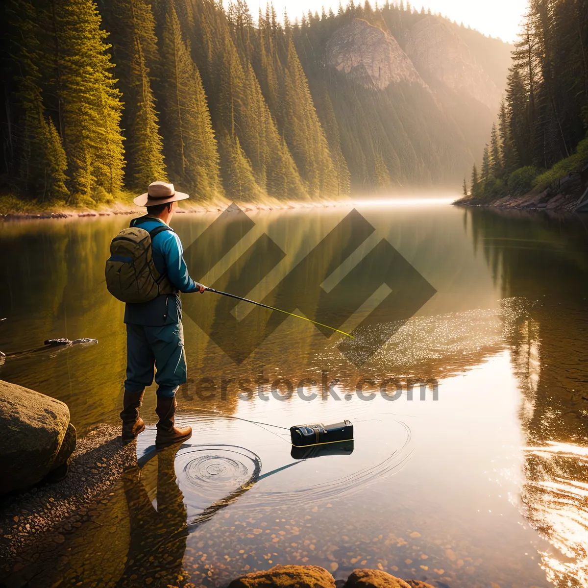 Picture of Serene Lake Surrounded by Majestic Mountains