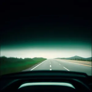 Speeding through the rural landscape under bright skies.