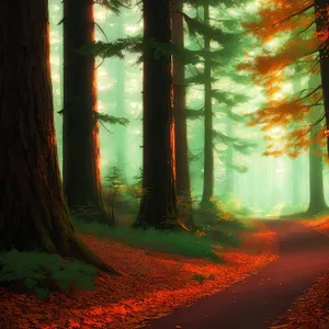 Misty Morning Path Through Serene Woods