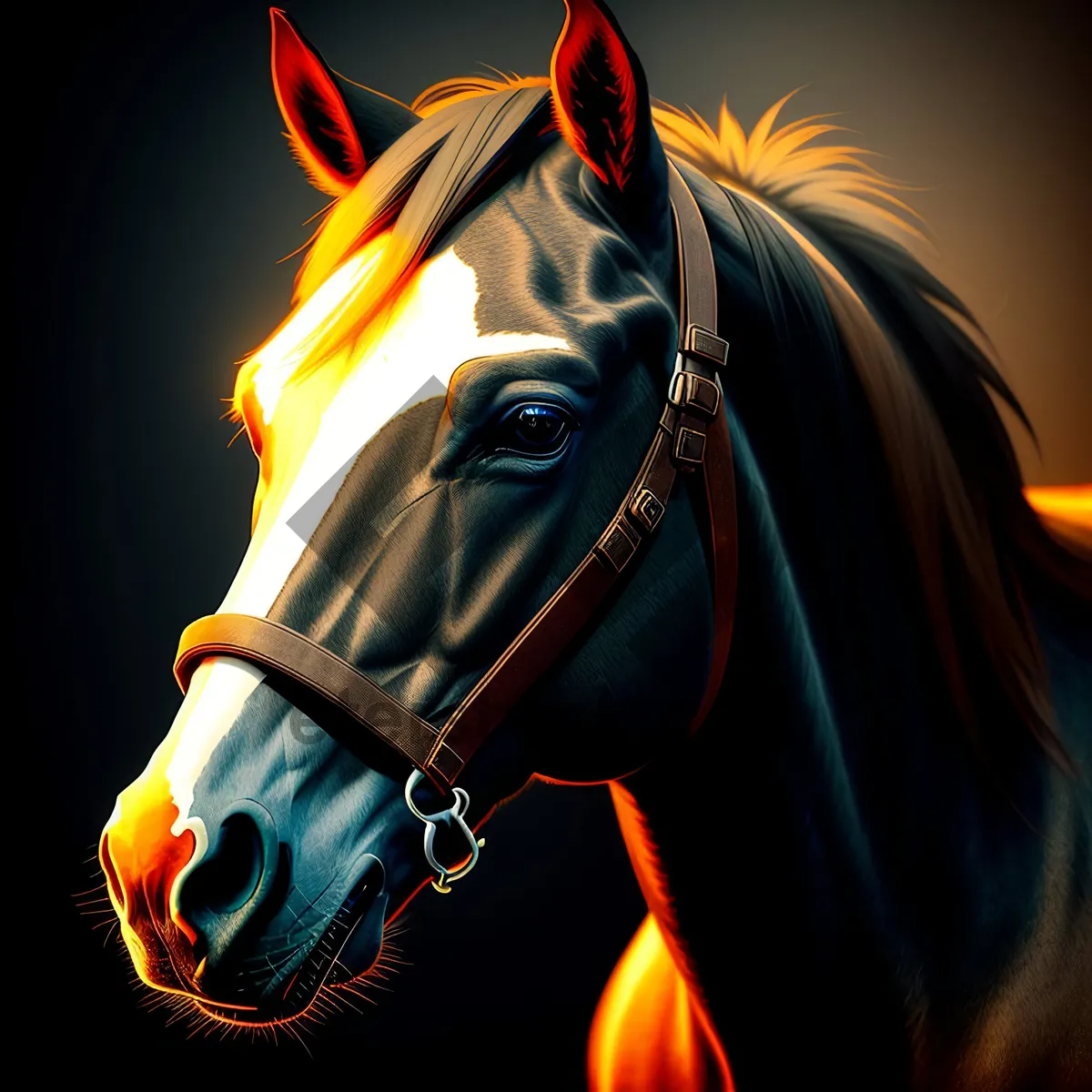 Picture of Blazing Horse Artwork: Majestic Black Equine Head