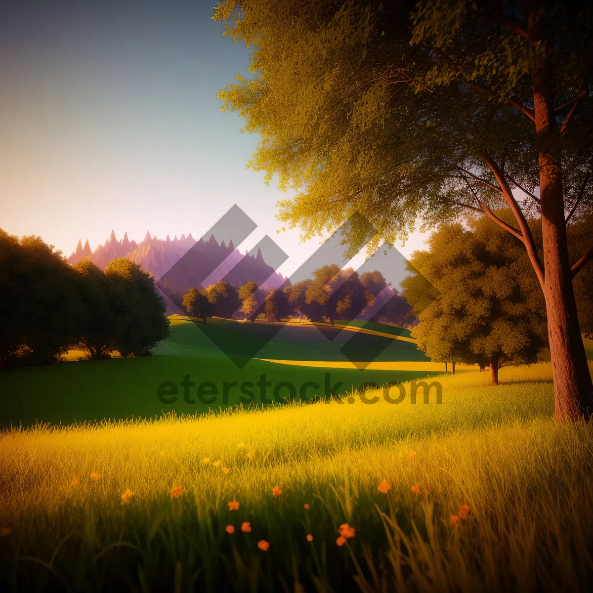Picture of Vibrant Sunset Over Tranquil Countryside
