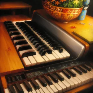 Harmonium: Classical Keyed Wind Instrument with Musical Notes