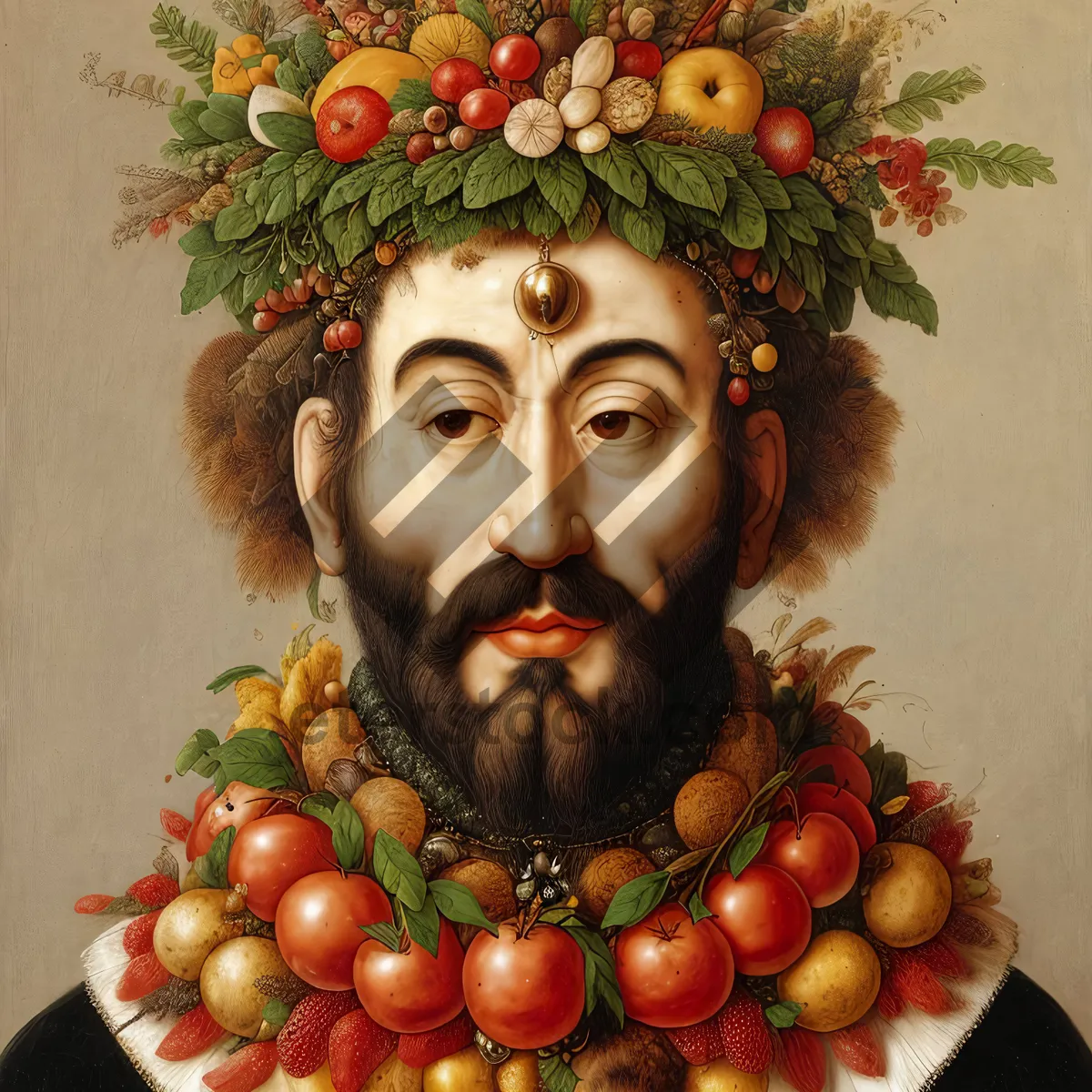 Picture of Comedian with Healthy Fruits: Apple, Orange, and Grapes