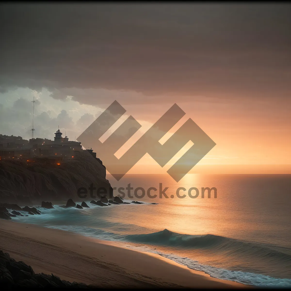 Picture of Coastal Serenity: Sunset Over Vibrant Ocean